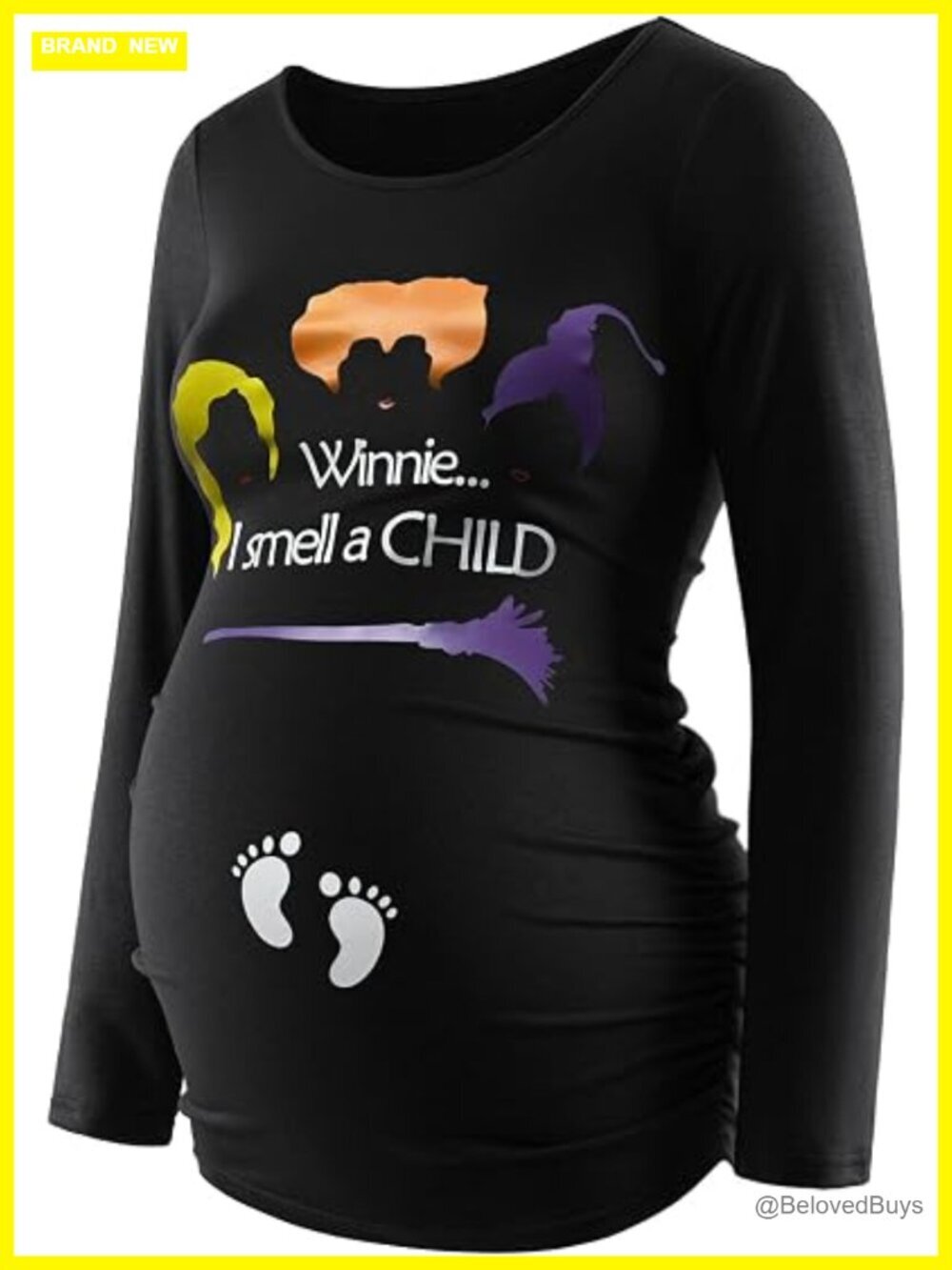 Maternity T-Shirt with Pleated Sides, Long Sleeve Raglan, Soft Jersey